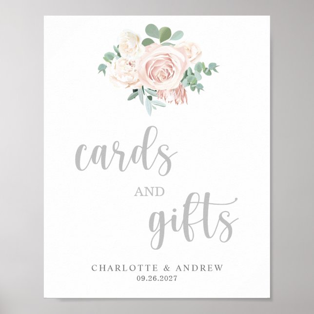 Poster Placas e Presentes de Casamento em Rosa Corado Flo (Frente)