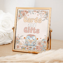 Poster Placas e presentes de Chá Hippie Retro Floral Groo