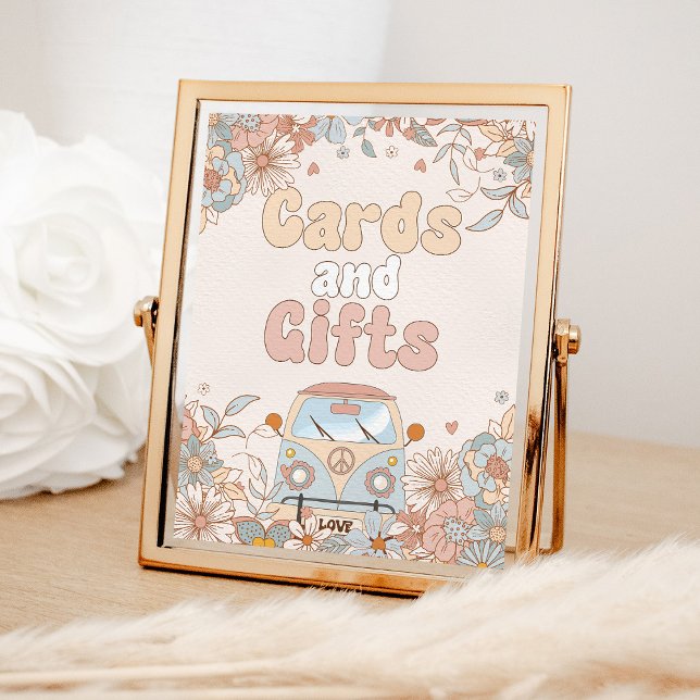 Poster Placas e presentes de Chá Hippie Retro Floral Groo (Criador carregado)