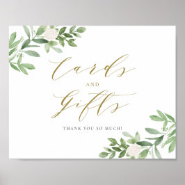 Poster Placas e presentes de flores brancas, de cor verde