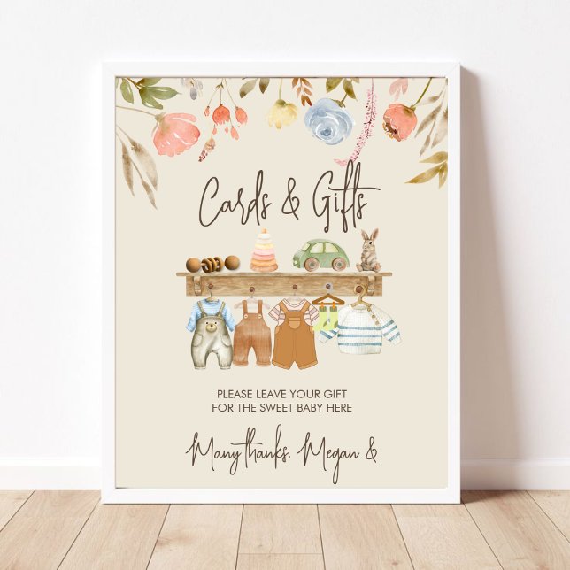 Poster Placas e presentes para Chás de fraldas de Boho de (Watercolor Boho Nursery Baby Shower Cards & Gifts Poster)