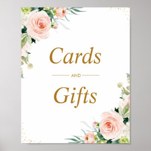 Poster Placas florais e sinal de presentes cor-de-rosa