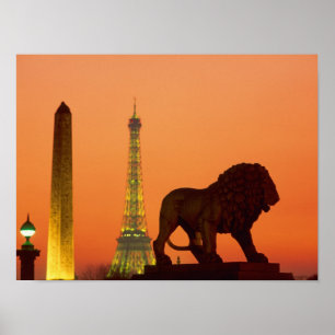 Poster Place de la Concorde; Torre Eiffel; Obelisco;