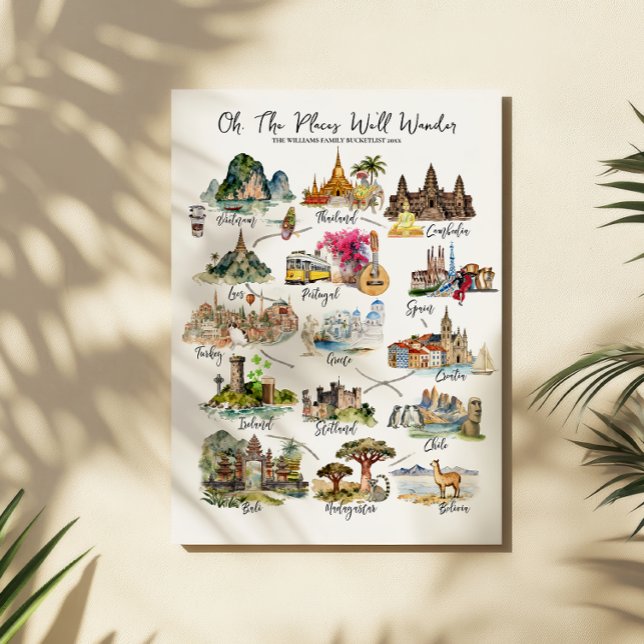 Poster Places We’ll Wander | Monogram Travel Bucket List (Criador carregado)