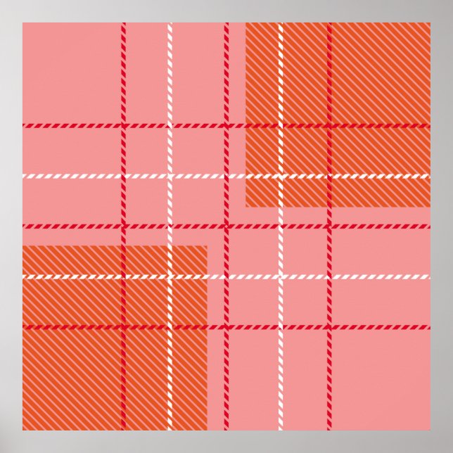 Poster Plaid Checkered Fabric Pattern in pink,  pale oran (Frente)