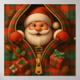 Poster Plaid Santa Claus Christmas Design