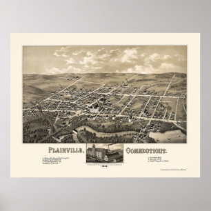 Poster Plainville, mapa panorâmico do CT - 1878