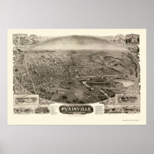 Poster Plainville, mapa panorâmico do CT - 1907