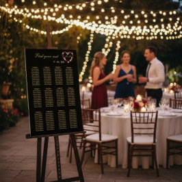 Póster Plan de table de mariage 12 - floral Cœur Noir 