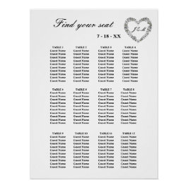 Póster Plan de table de mariage noir et blanc