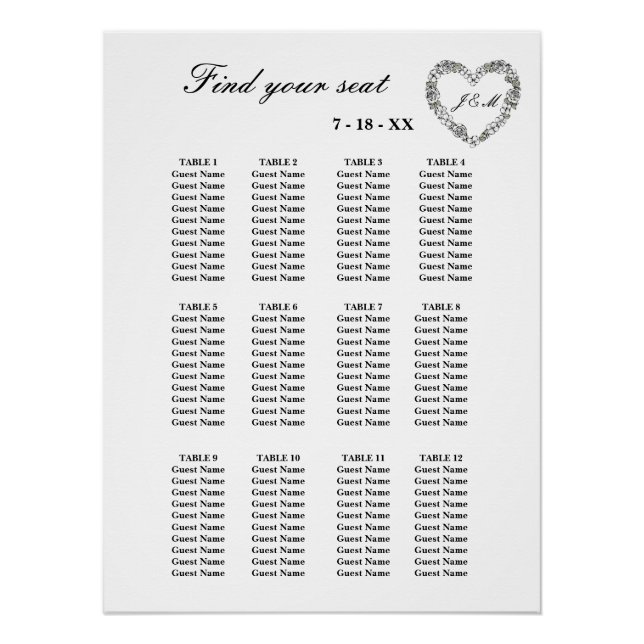 Póster Plan de table de mariage noir et blanc (Frente)