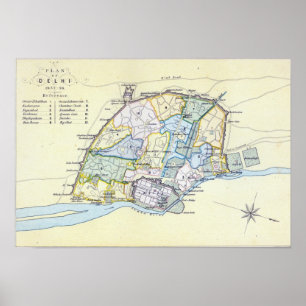 Póster Plan of Delhi 1857-58, engraved by Guyot &