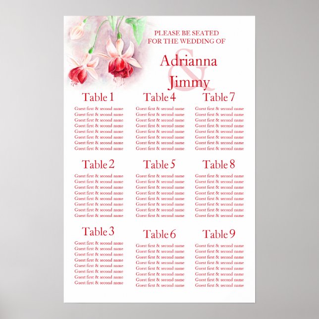 Póster Planejador de Assentos de Mesa de Casamento Rosa V (Frente)