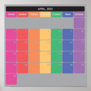 Poster planejador de calendário de abril de 2023 dias de 