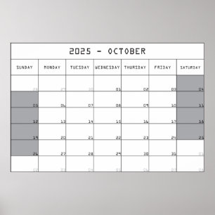 Poster planejador de calendário de outubro de 2025 espaço
