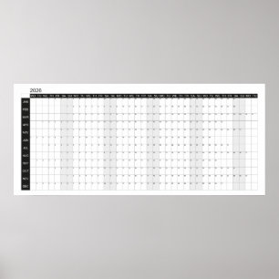 Poster Planejador de Parede Preto e Branco 2026