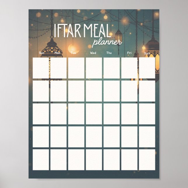 Poster Planejador de Refeições Iftar do Ramadão (imprimív (Frente)