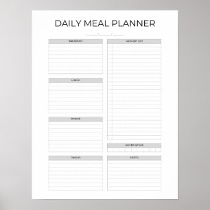 Poster Planejador Diário de Refeições Simples Minimalis