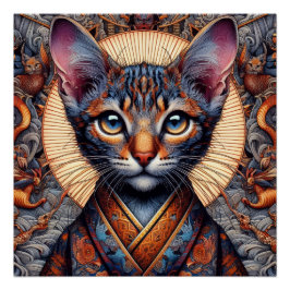 Póster Planejador felino de fantasia ornamentado mítico r