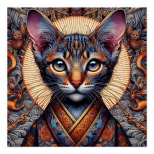 Póster Planejador felino de fantasia ornamentado mítico r