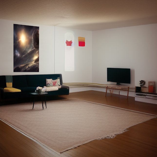 Poster planeta alienígena, lua e sol no céu | Arte AI (Criador carregado)