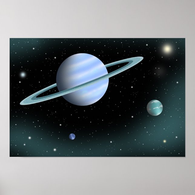 Poster Planeta azul coroado com anel. (Frente)