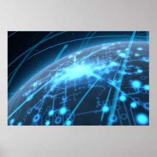 Póster Planeta com as fugas iluminadas da rede e da luz