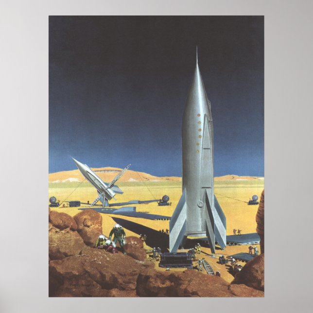 Poster Planeta Deserto de Ficção Científica Vintage com f (Frente)