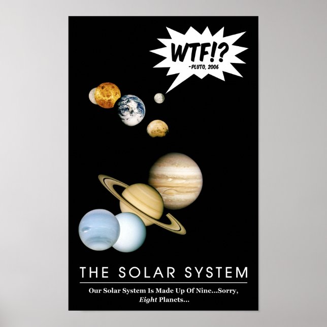 Poster Planeta Plutão WTF!? Piada do Sistema Solar para S (Frente)