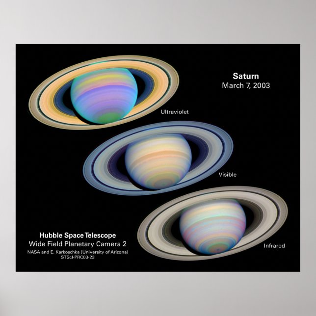 Póster Planeta Saturno visto em diferentes comprimentos d (Frente)