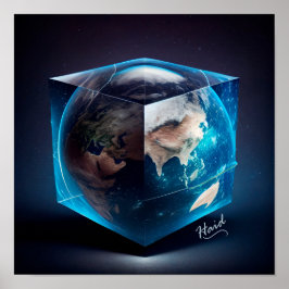 Poster Planeta Terra em forma de cubo - AI