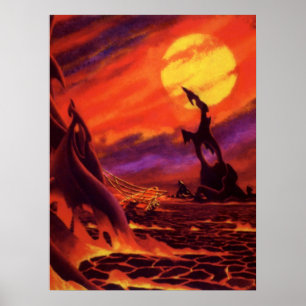 Poster Planeta Vulcão de Ficção Científica Vintage com La