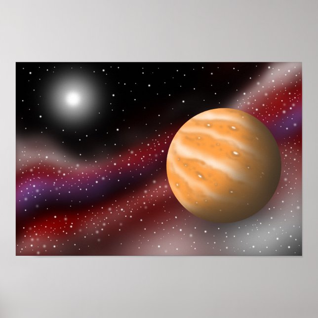 Poster Planetas âmbar flutuando na galáxia. (Frente)