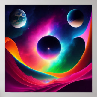 Poster Planetas Coloridos no Espaço Exterior