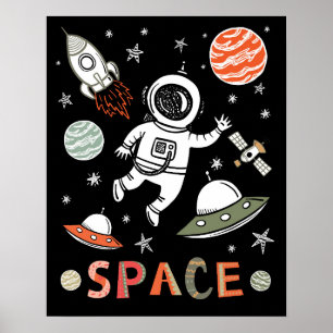 Poster Planetas de foguetes Astronautas do Espaço Exterio
