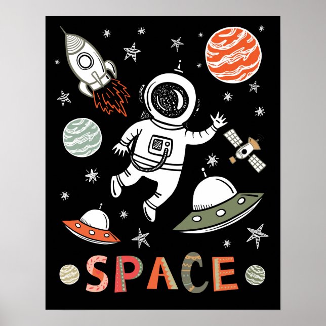 Poster Planetas de foguetes Astronautas do Espaço Exterio (Frente)