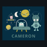 Poster Planetas Espaciais de Alienígena Bonitos Funny Blu<br><div class="desc">Planetas Espaciais de Alienígena Engraçados Poster Personalizado Azul</div>