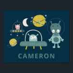 Poster Planetas Espaciais de Alienígena Bonitos Funny Blu<br><div class="desc">Planetas Espaciais de Alienígena Engraçados Poster Personalizado Azul</div>