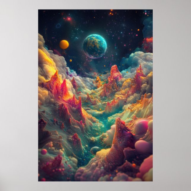 Poster Planetas Psicodélicos de uma Paisagem Alienígena (Frente)