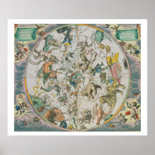 Póster Planisphere celestial que mostra os sinais do Zod