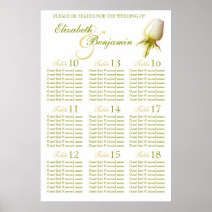 Póster Planner de Mesa 10-18 de Casamento de Rosa Branca