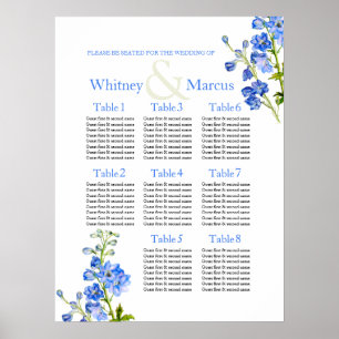 Póster Planner de Mesa de Casamento Azul Delphinium