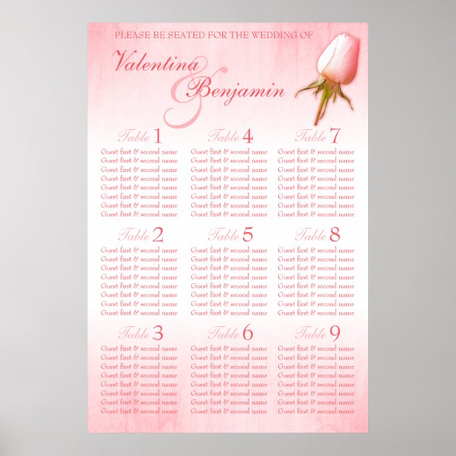 Póster Planner de Mesa de Casamento Rosa Rosa Rosa Rosa R (Frente)