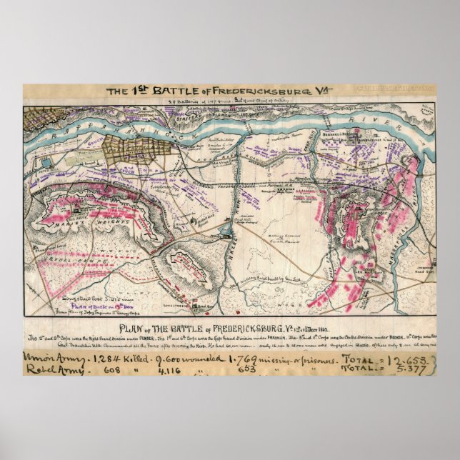 Póster Plano da Batalha de Fredericksburg (Frente)