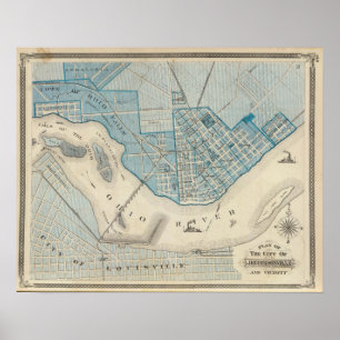 Póster Plano da cidade de Jeffersonville e de vizinhança