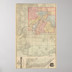 Póster Plano da cidade de Minneapolis e de vizinhança