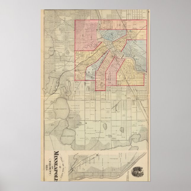 Póster Plano da Cidade de Minneapolis e Vizinha (Frente)