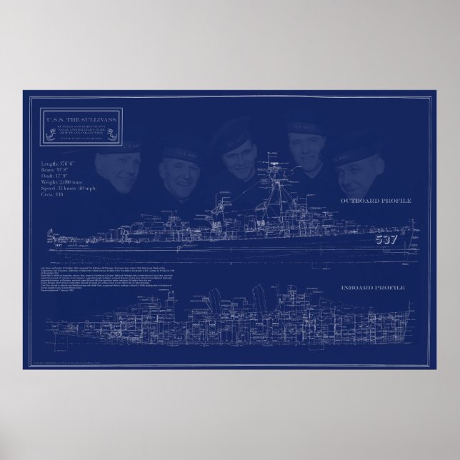 Poster Plano da USS The Sullivans DD-537 (Frente)