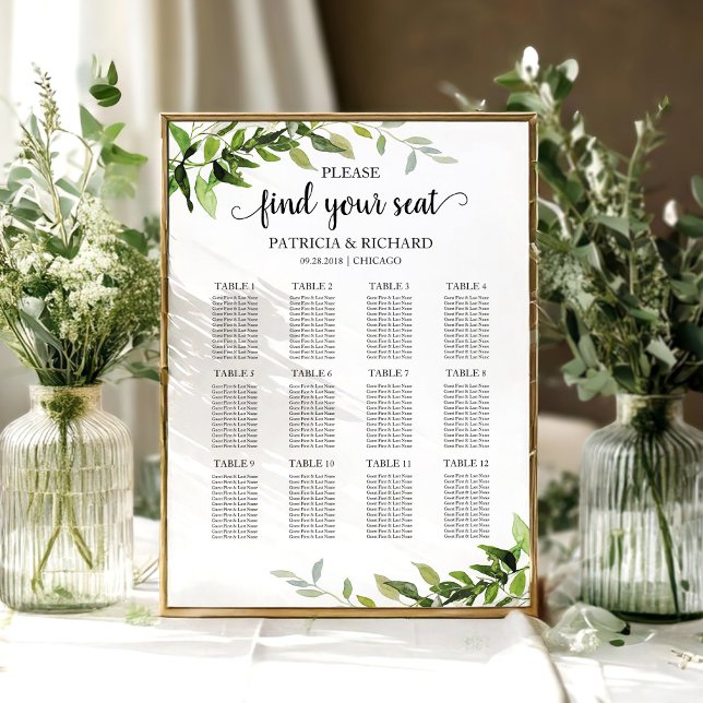 Poster Plano de Assento de Casamento 12 Mesas Elegante Fo (Criador carregado)