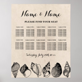 Poster Plano de Assento de Casamento à Beira-Mar 10 Conch